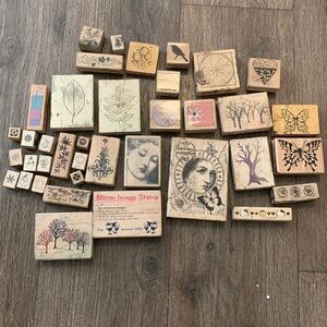 Vintage Lot of 38 Rubber Stamps Includes Floral, Trees, Holidays and More